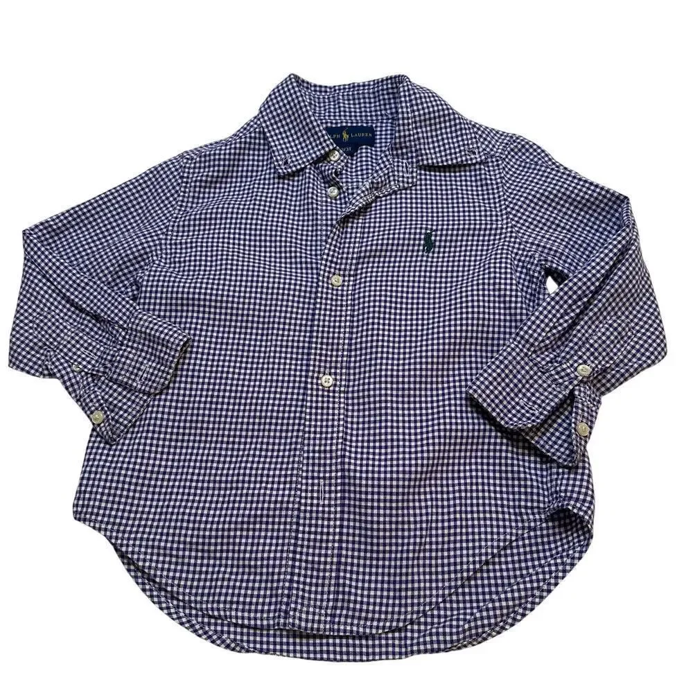 Ralph Lauren Purple Check Button Down Shirt sz 3T Pony Logo